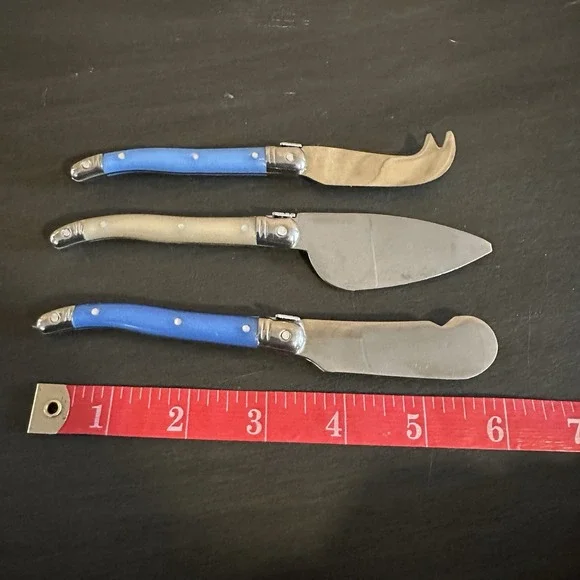 French Home Laguiole Blue & Neutral 3-Pc. Cheese Set Fancy Kitchenware Utensils - Picture 8 of 8